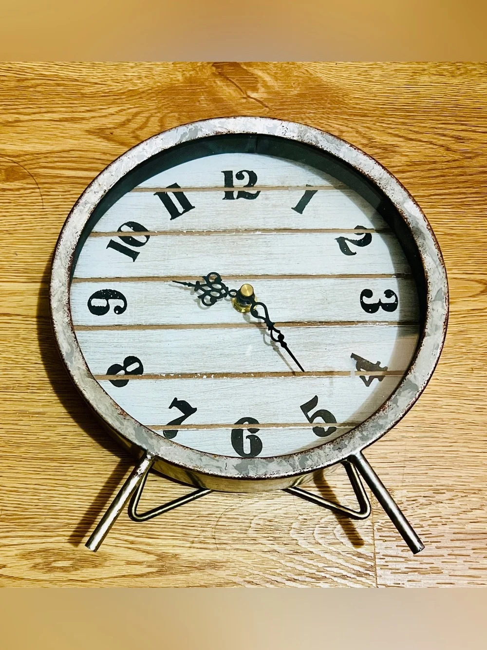 Rustic White and Brown Table Clock - Decorative Home Wall Decor